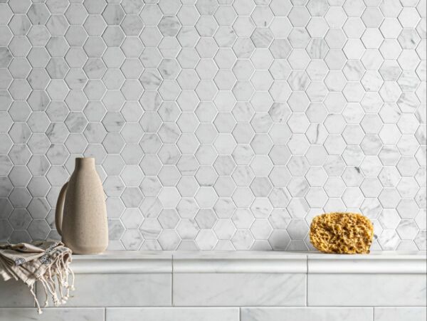 Calacatta White Marble Hexagon Mosaic Tiles