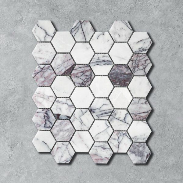 Calacatta-Lilac-Marble-Hexagon-Mosaic-Tile