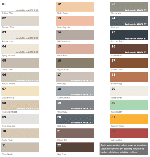 Grout Swatches Colours