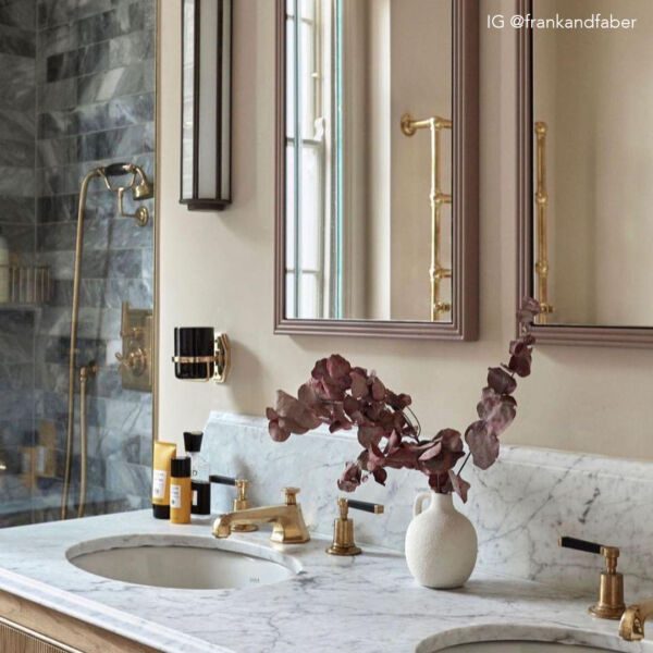 Bluestone Metro Tile Bathroom Design Carrara Marble Worktop Vanity Unit
