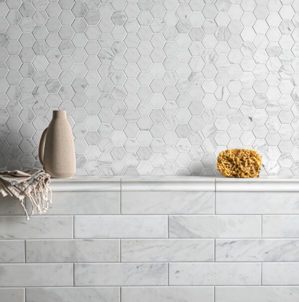 Classic Hexagon Mosaic & Calacatta White Metro Tiles