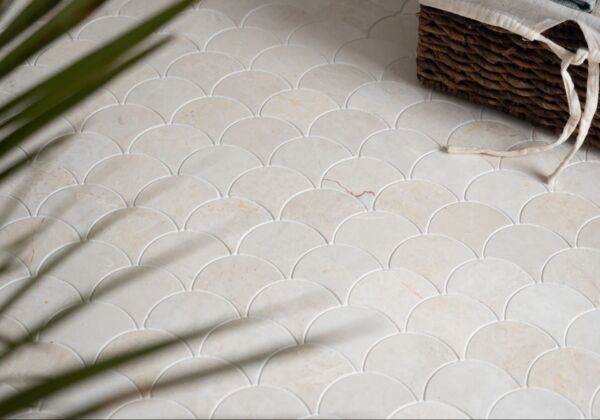 White Emperador Marble Scallop Shell Mosaic Tiles