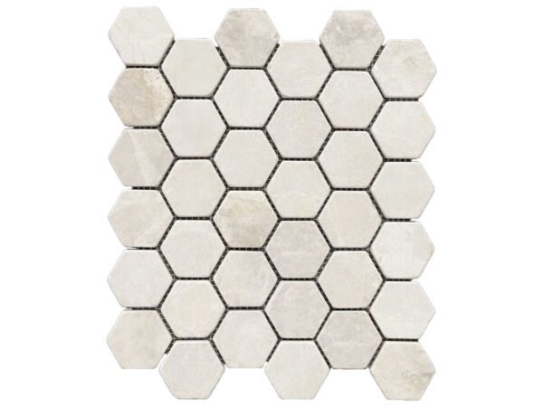 White Emperador Marble Tumbled Hexagon Mosaic