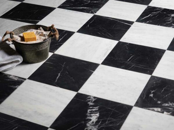White Black Marble Checkerboard Tiles