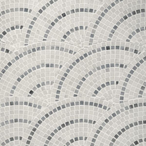 Calacatta-White-Marble-Bluestone-Striped-Marble-Fan-Mosaic