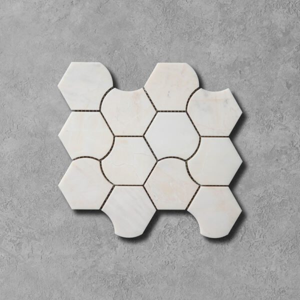Calacatta-Amber-Marble-Curved-Hexagon-Mosaic-Tiles