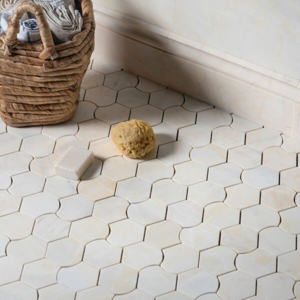 Calacatta-Amber-Marble-Curved-Hexagon-Mosaic-tiles