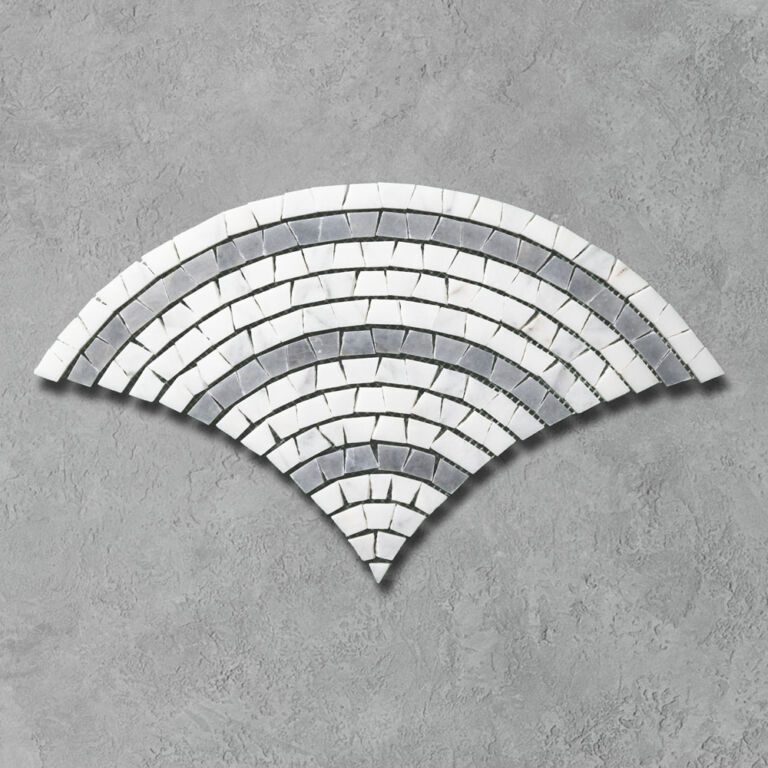 Calacatta & Bluestone Marble Cracked Fan Mosaic | Fast Delivery