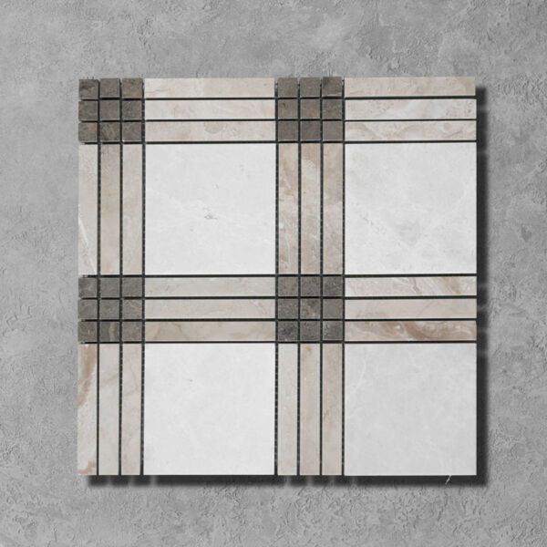 White Emperador Marble Plaid Mosaic Tiles Fast Delivery Starel Stones