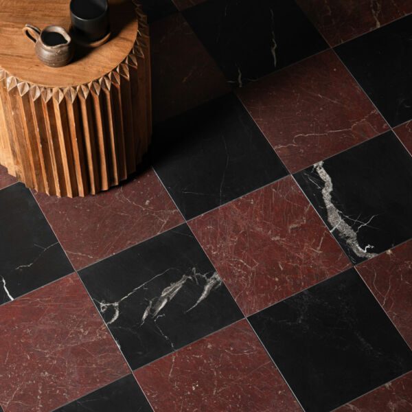 Black-&-Red-Marble-Checkered-Marble-Hotel-Lobby-Flooring