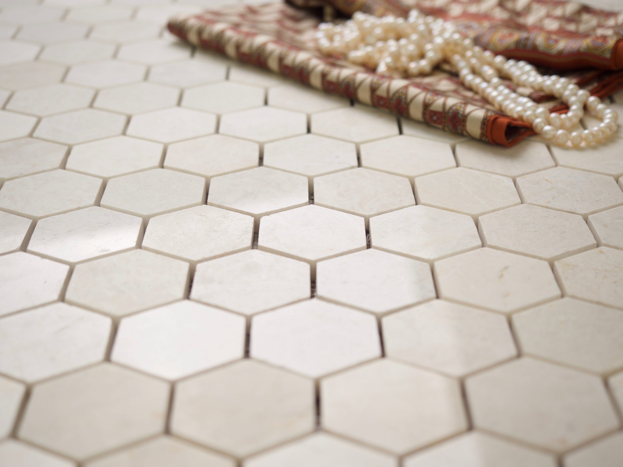 White Emperador Marble Hexagon Mosaic Tiles - Image 3
