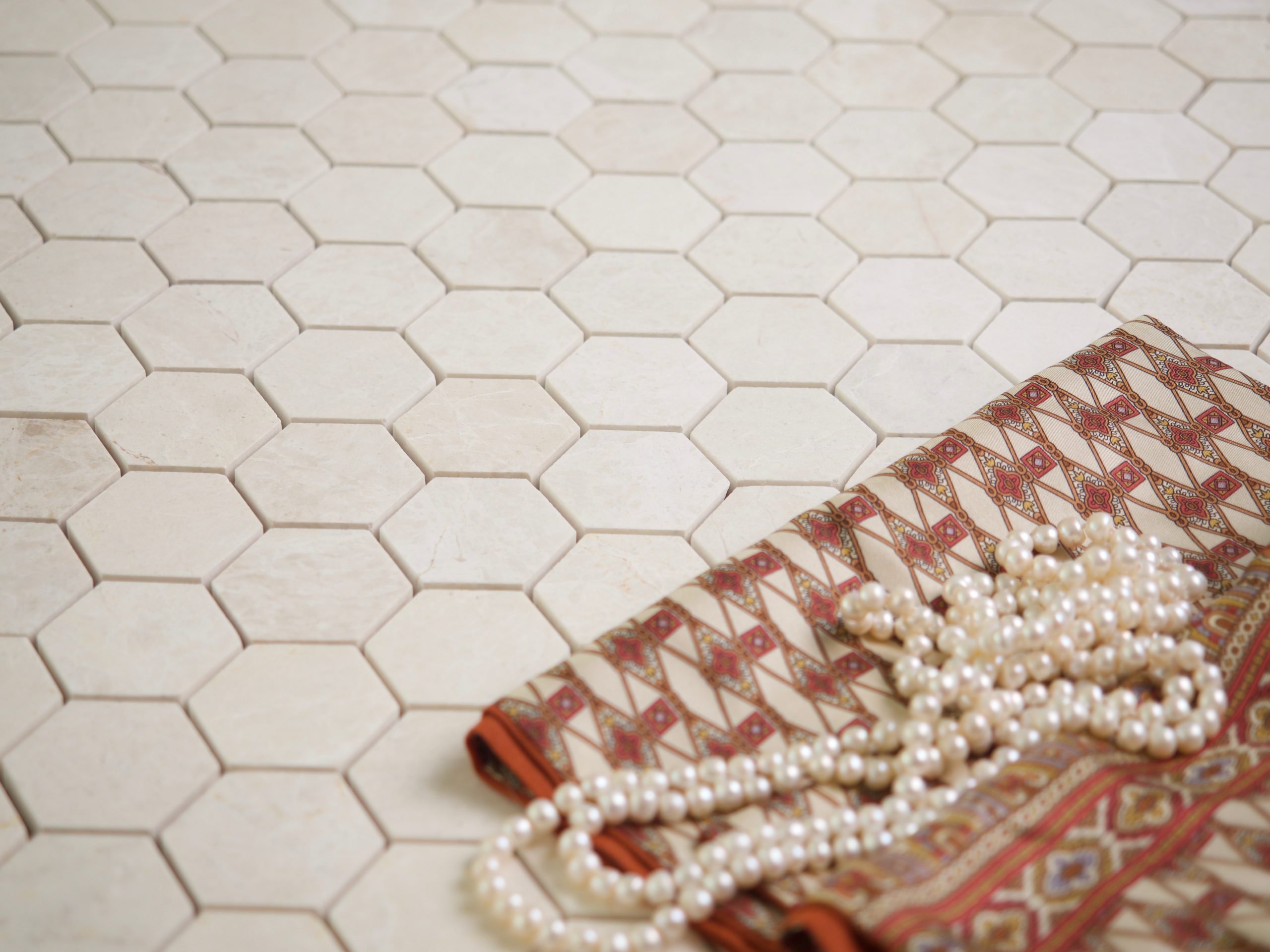 White Emperador Marble Hexagon Mosaic Tiles - Image 2