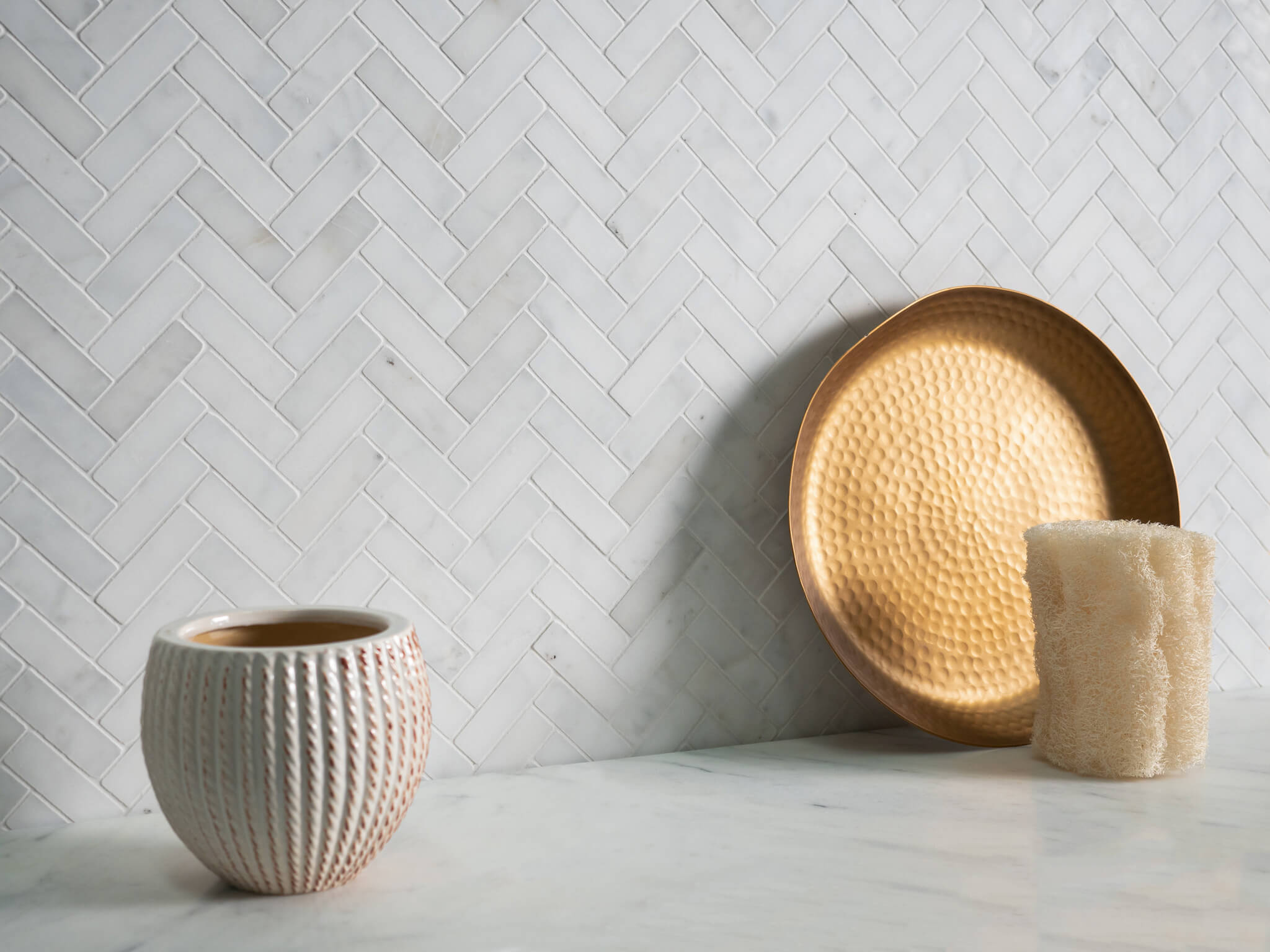Calacatta Marble Midi Herringbone Mosaic