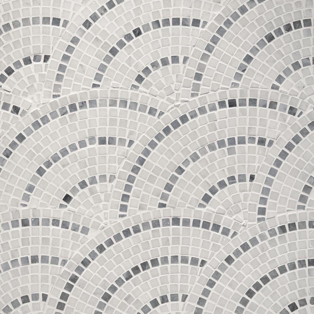 Calacatta-White-Marble-Bluestone-Striped-Marble-Fan-Mosaic