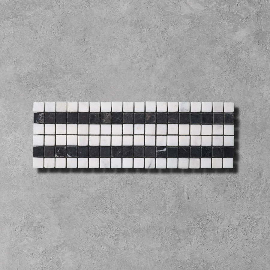 Calacatta-&-Nero-Marble-Mini-Mosaic-Border-Tile