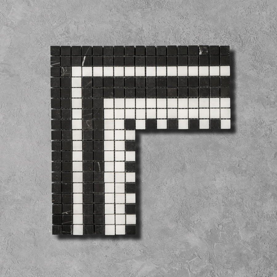 Nero-Black-&-White-Calacatta-Marble-Mini-Mosaic-Border-Corner-Tile