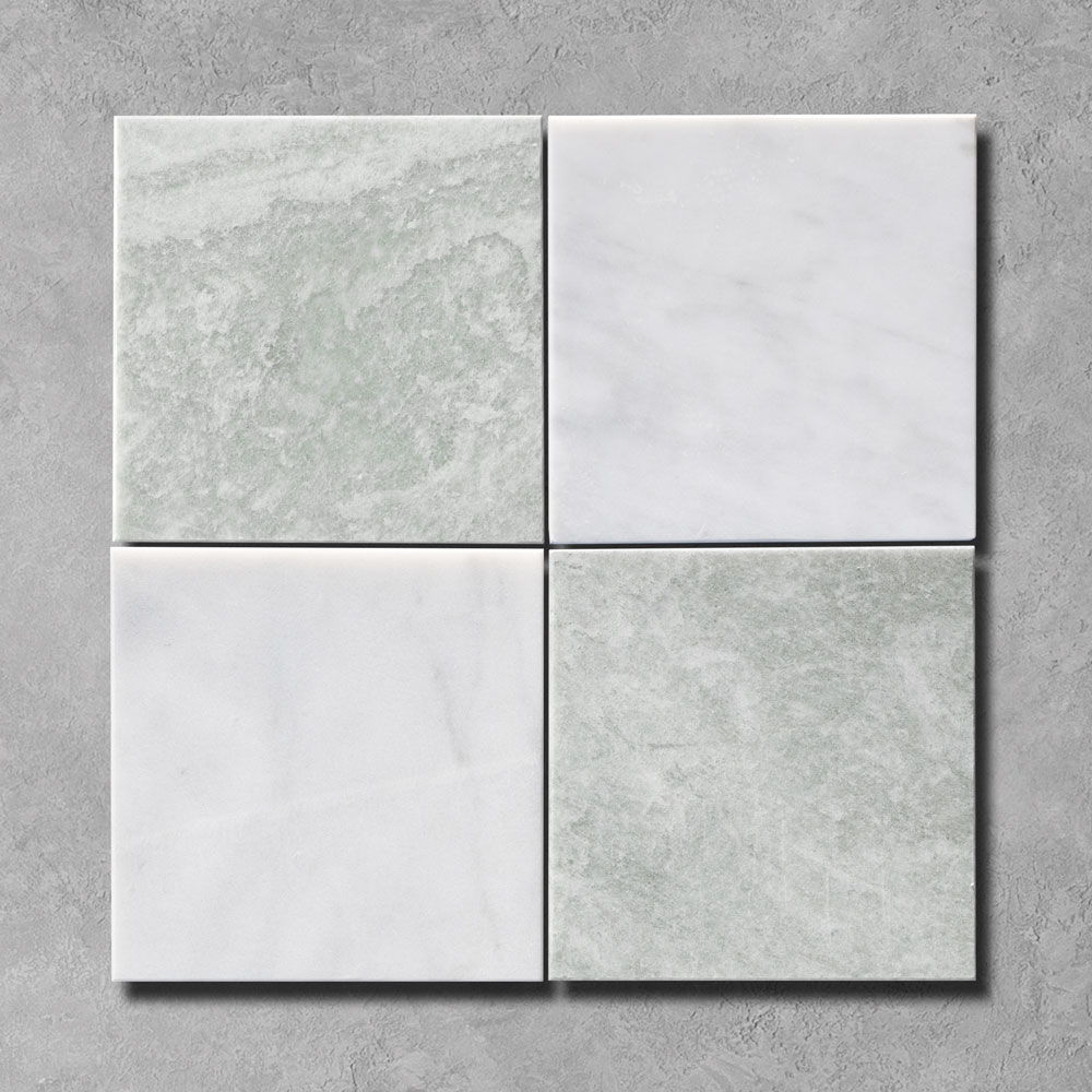 Calacatta-&-Mint-Green-Marble-Checkerboard-Tiles