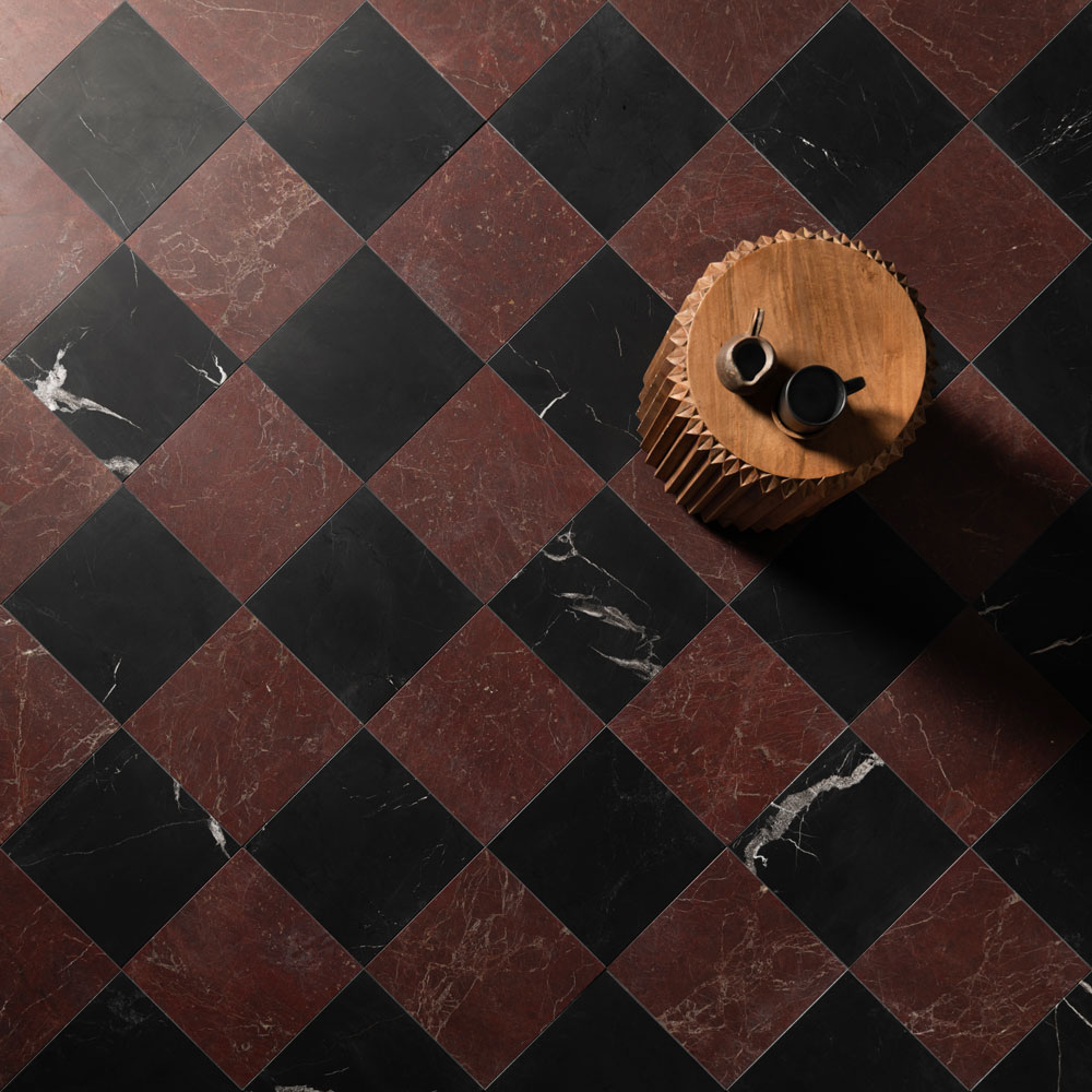 Black-&-Red-Marble-Checkered-Flooring-Hallway-Design-Hotel-Lobby-Flooring