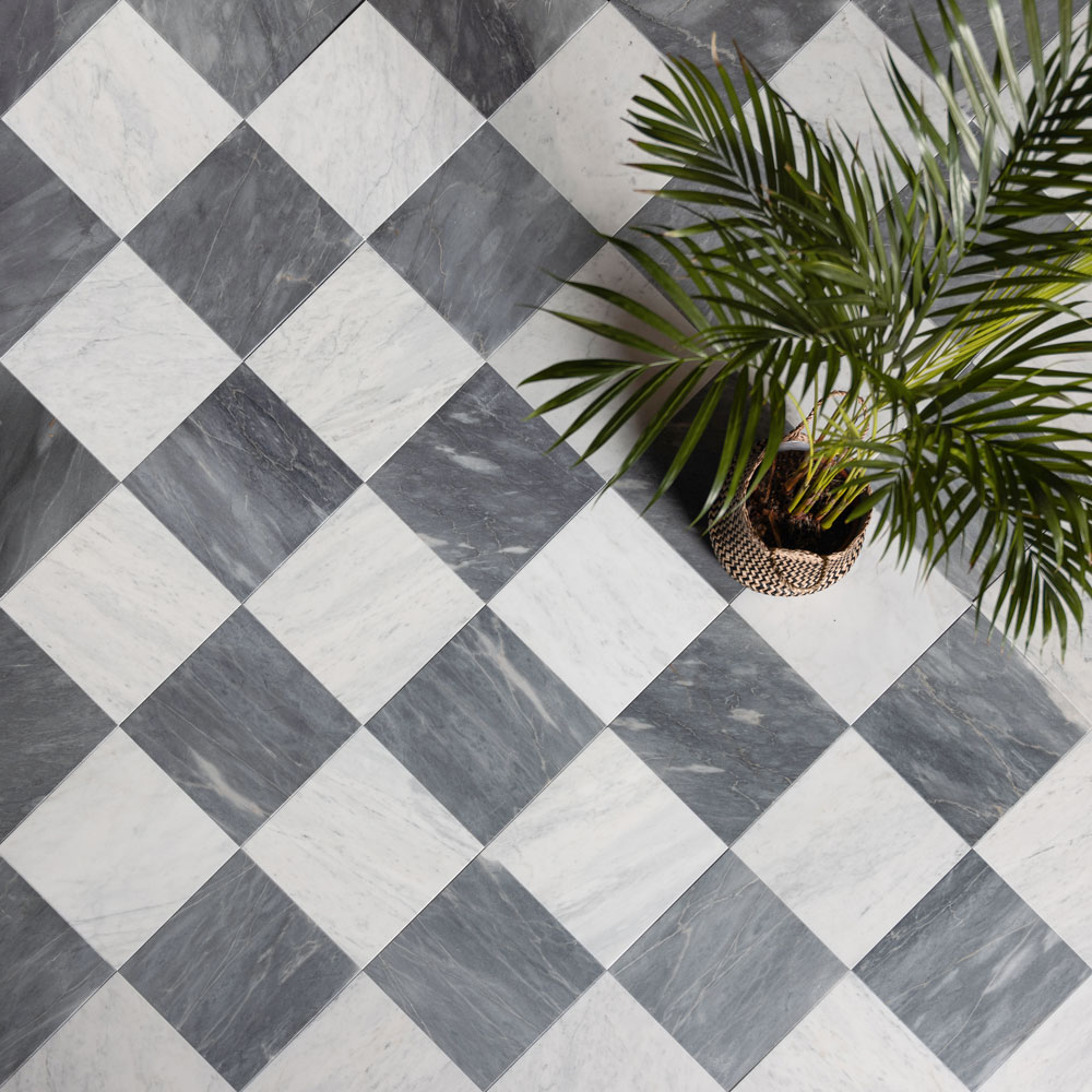 Grey & White Marble Checkerboard Flooring Hallway