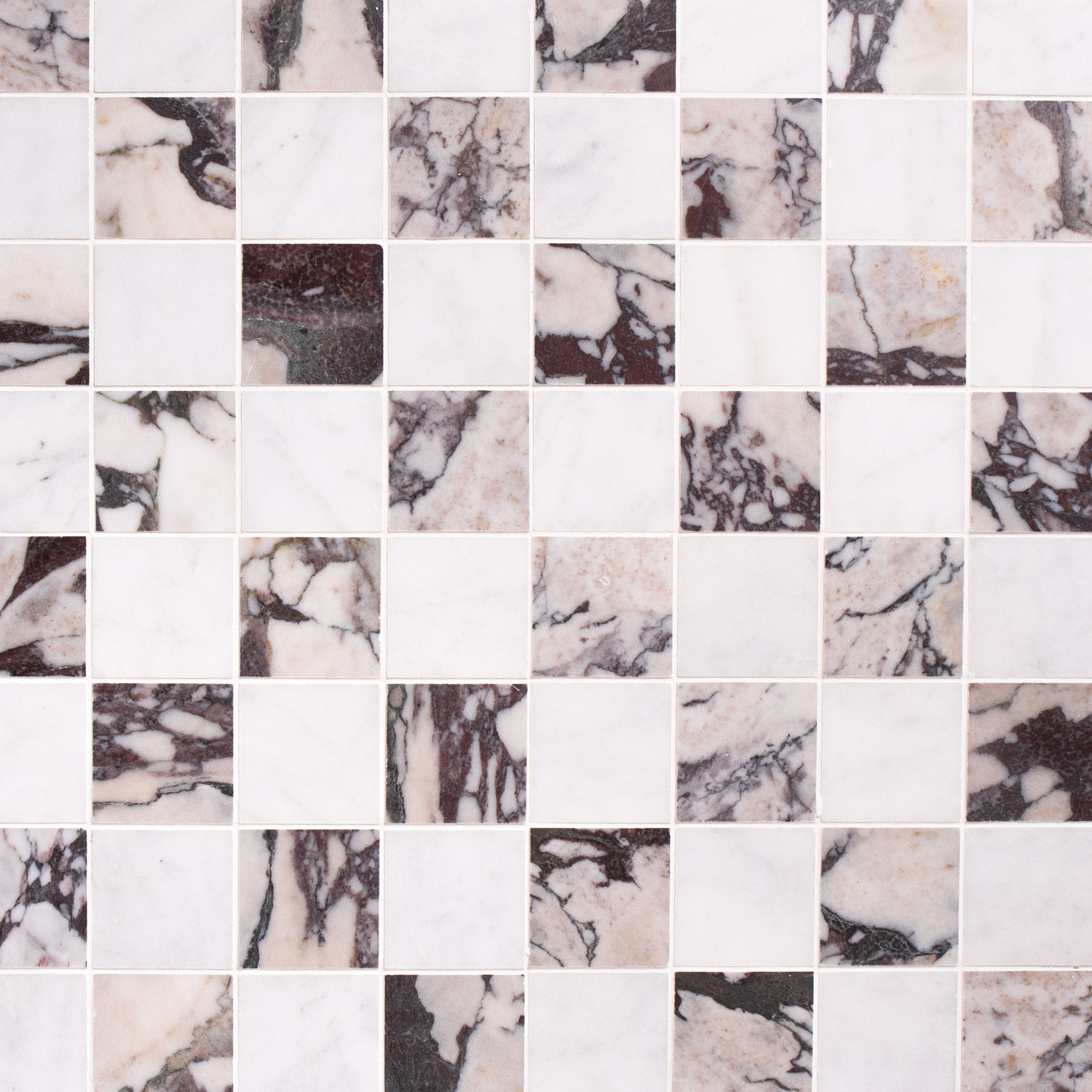 Arabescato Viola Marble Checkerboard Mosaic Tiles