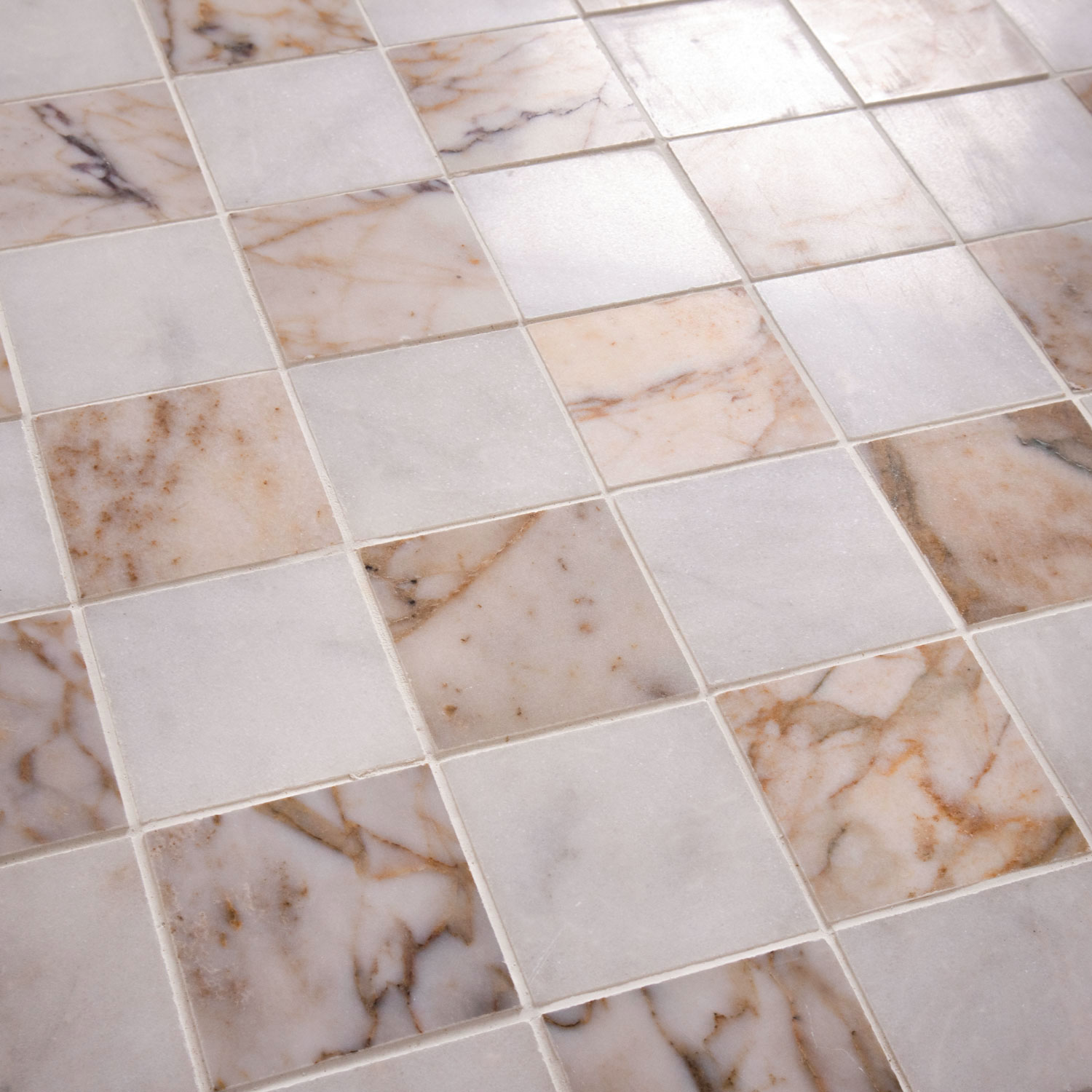 Arabescato Gold Marble Checkerboard Mosaic Tiles - Image 2