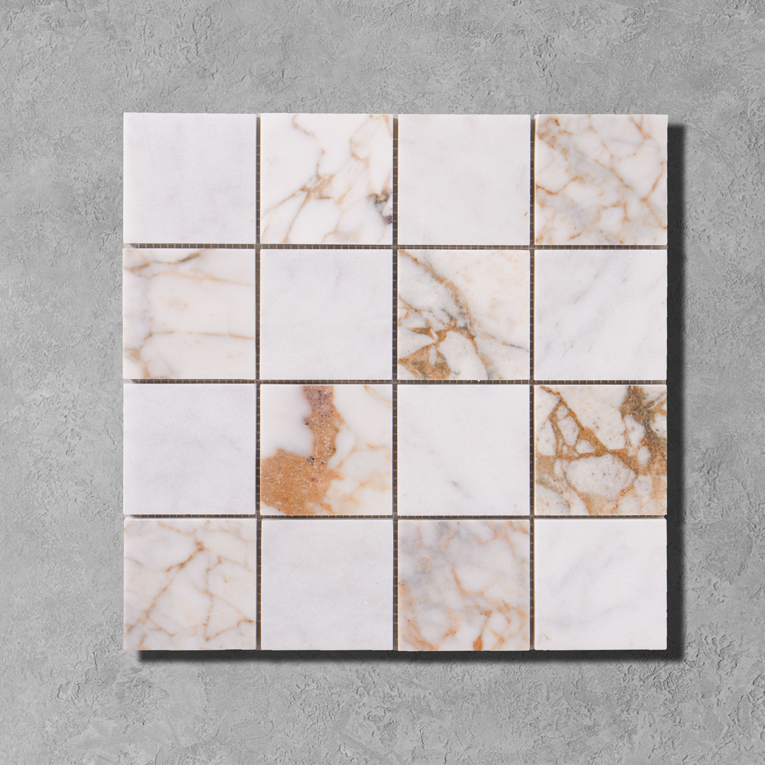 Arabescato Gold Marble Checkerboard Mosaic Tiles - Image 3
