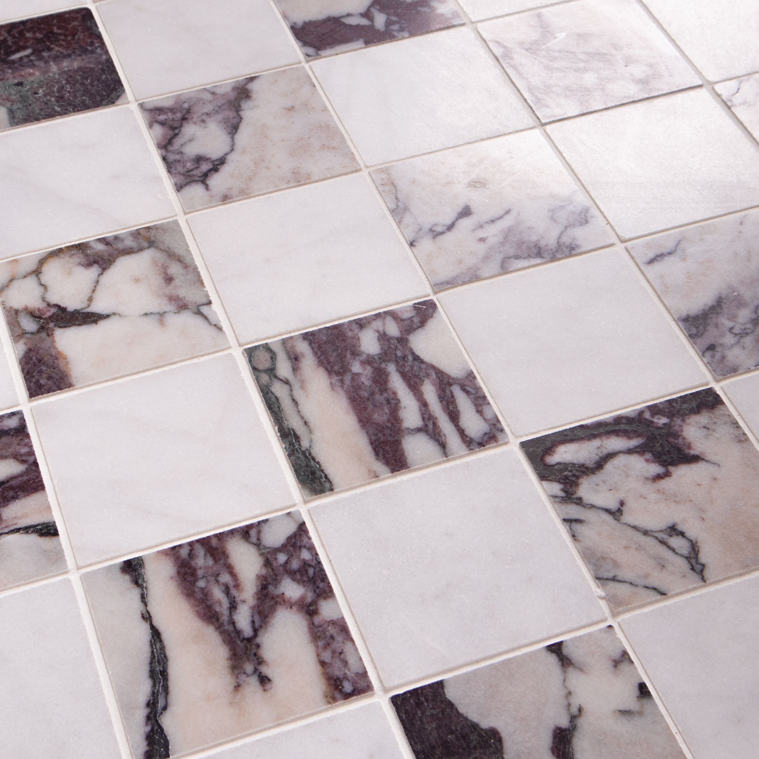 Arabescato Viola Marble Checkerboard Mosaic Tiles - Image 2